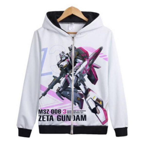 Gundam Warrior collection Hoodies - Zip Up Pure White Hoodie