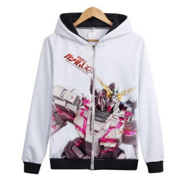 Gundam Warrior collection Hoodies - Zip Up Pure White Hoodie