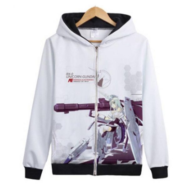 Gundam Warrior collection Hoodies - Zip Up Pure White Hoodie