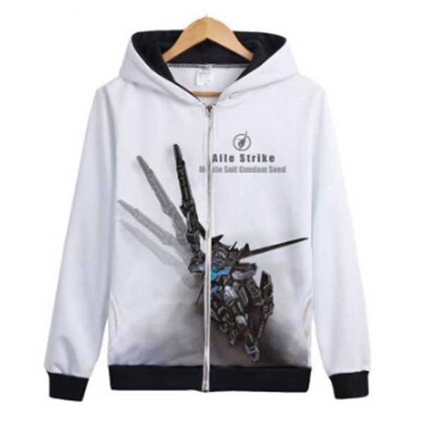 Gundam Warrior collection Hoodies - Zip Up Pure White Hoodie