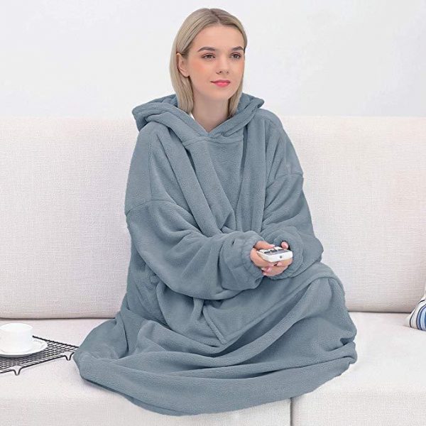 His-and-Hers Sleeves-Cute Long Flannel Plush Wearable Hooded Blanket