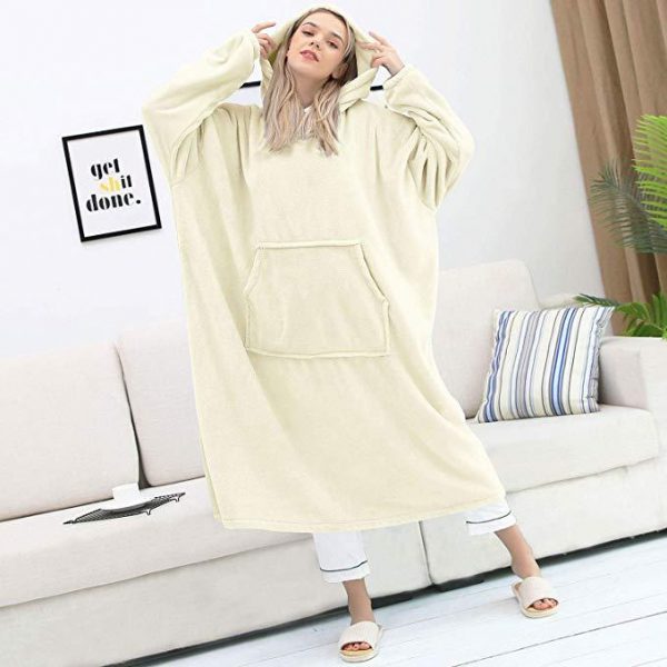His-and-Hers Sleeves-Cute Long Flannel Plush Wearable Hooded Blanket