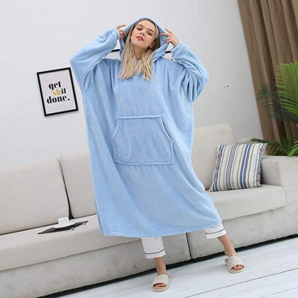 His-and-Hers Sleeves-Cute Long Flannel Plush Wearable Hooded Blanket