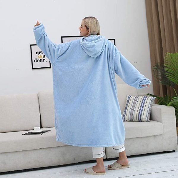 His-and-Hers Sleeves-Cute Long Flannel Plush Wearable Hooded Blanket