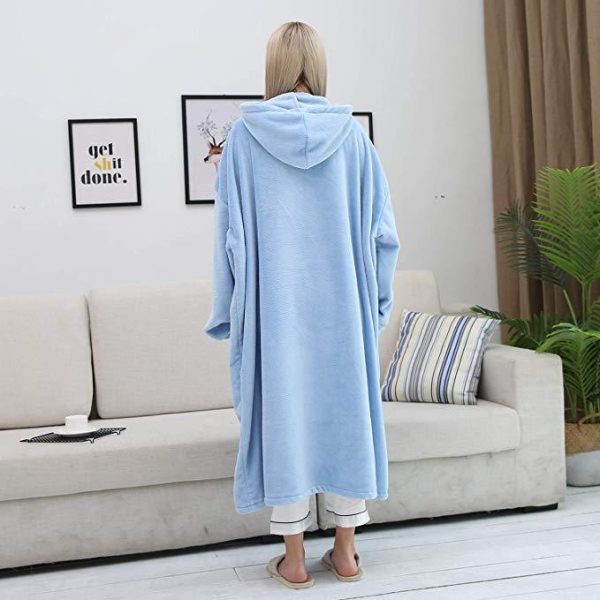 His-and-Hers Sleeves-Cute Long Flannel Plush Wearable Hooded Blanket