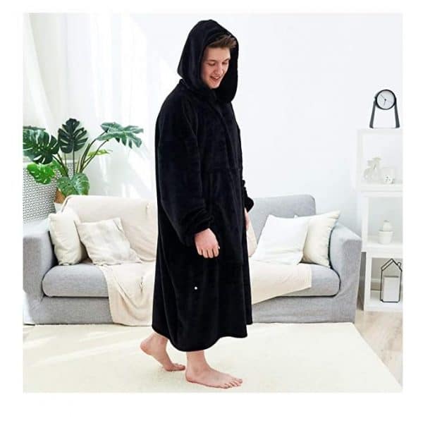 His-and-Hers Sleeves-Cute Long Flannel Plush Wearable Hooded Blanket