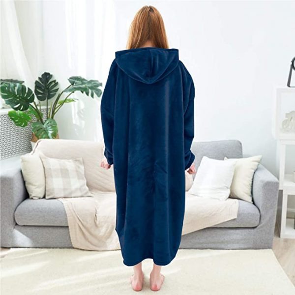 His-and-Hers Sleeves-Cute Long Flannel Plush Wearable Hooded Blanket