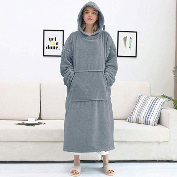 His-and-Hers Sleeves-Cute Long Flannel Plush Wearable Hooded Blanket