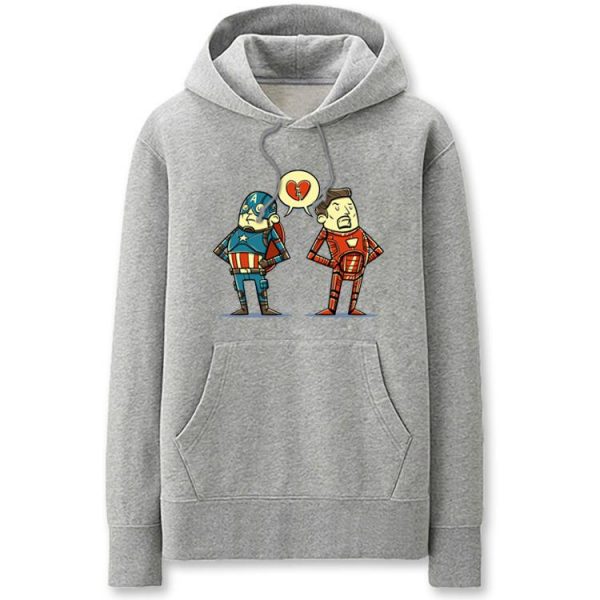 Iron Man and Captain America Hoodies - Solid Color IronMan and Captain America Cartoon Style Fleece Hoodie