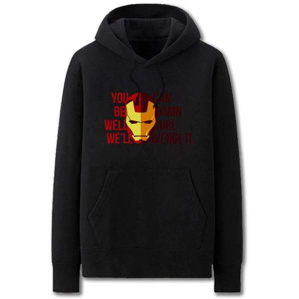 Iron Man Hoodies - Solid Color Super Hero Iron Man Cartoon Style Fleece Hoodie