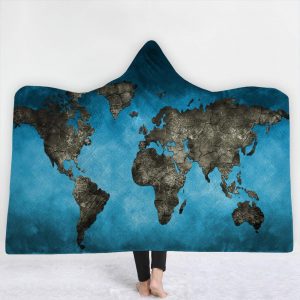 Map Hooded Blankets - Map Series Asia Map Blue and Black Fleece Hooded Blanket