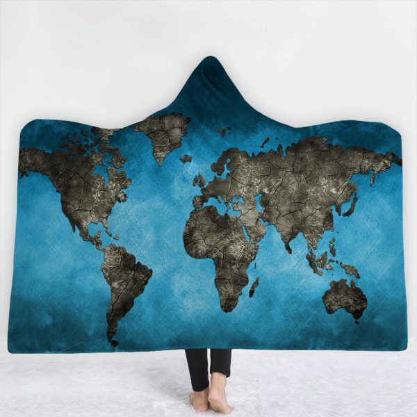 Map Hooded Blankets - Map Series Asia Map Blue and Black Fleece Hooded Blanket