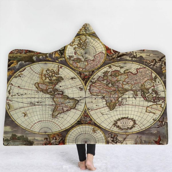 Map Hooded Blankets - Map Series Earth World Map Fleece Hooded Blanket