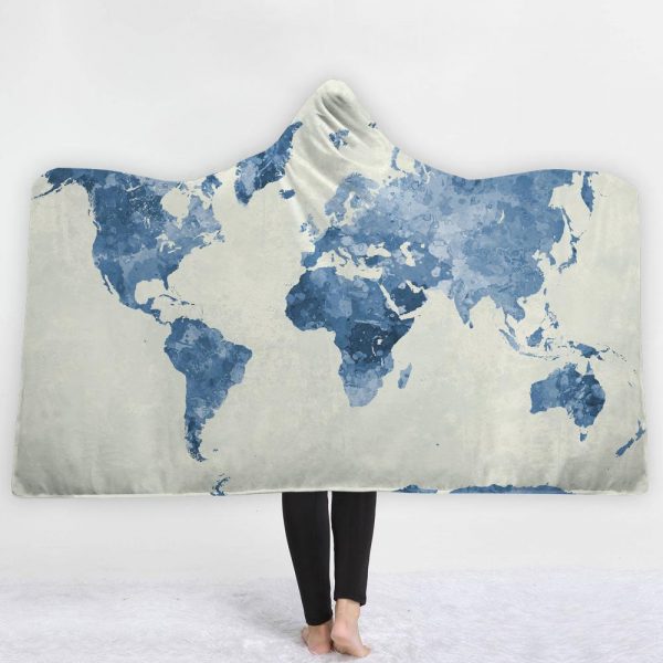 Map Hooded Blankets - Map Series Map White and Blue Fleece Hooded Blanket