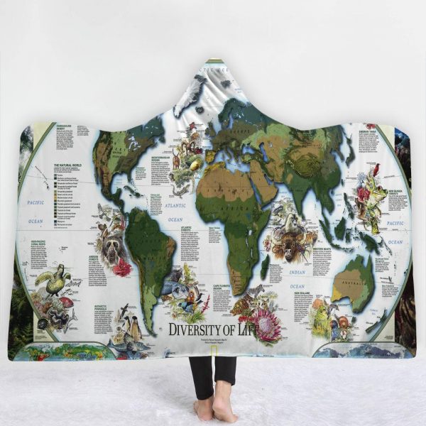 Map Hooded Blankets - Map Series Origin of Species Map Fleece Hooded Blanket