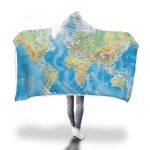 Map Hooded Blankets - Map Series World Map Blue Fleece Hooded Blanket