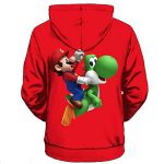 Mario Hoodie - Mario and Yoshi Red 3D Full Print Drawstring Hooded Pullover Sweatshirt