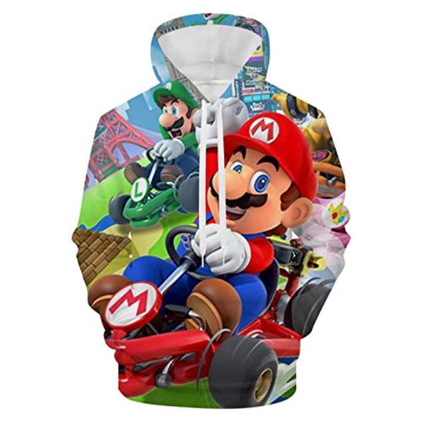 Mario Hoodie - Mario Kart Colorful 3D Full Print Drawstring Hooded Pullover Sweatshirt