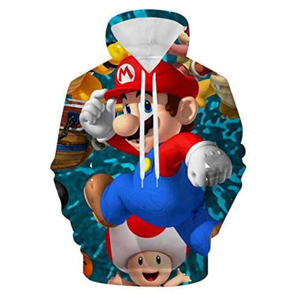 Mario Hoodie - Mario Toad Colorful 3D Full Print Drawstring Hooded Pullover Sweatshirt