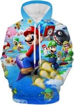 Mario Hoodie - Super Mario Blue 3D Print Hooded Pullover Sweatshirt