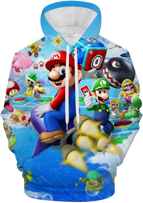Mario Hoodie - Super Mario Blue 3D Print Hooded Pullover Sweatshirt