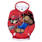 Mario Hoodie - Super Mario Red Fighting Mario 3D Full Print Drawstring Hooded Pullover Sweatshirt