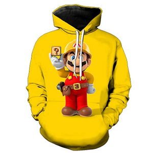 Mario Hoodie - Super Mario Yellow 3D Full Print Drawstring Hooded Pullover Sweatshirt