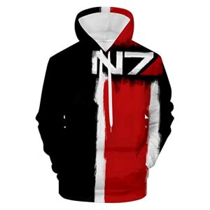 Mass Effect Hoodie - N7 3D Print Hooded Pullover Sweatshirt Black and Red