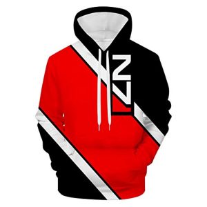 Mass Effect Hoodie - N7 3D Print Hooded Pullover Sweatshirt Red and Black