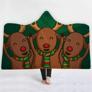 Merry Christmas Hooded Blanket - Three Fawns Green Blanket