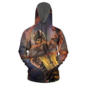 Mortal Kombat Hoodie - Scorpion 3D Print Pullover Drawstring Hoodie