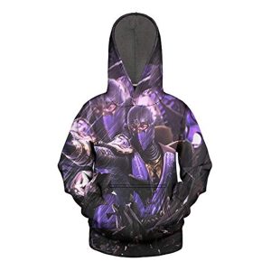 Mortal Kombat Hoodie - Scorpion Purple Unisex 3D Full Print Pullover Drawstring Hoodie