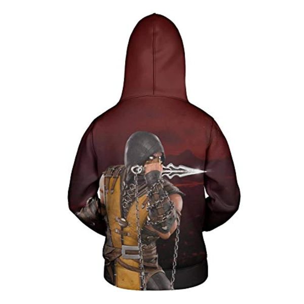 Mortal Kombat Hoodie - Scorpion Red Unisex 3D Full Print Pullover Drawstring Hoodie