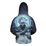 Mortal Kombat Hoodie - Sub-Zero Dragon Seal Logo Blue Unisex 3D Print Pullover Drawstring Hoodie
