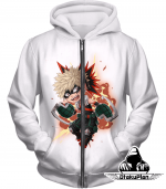 My Hero Academia Katsuki Explosion Quirk White Animated Hoodie MHA027