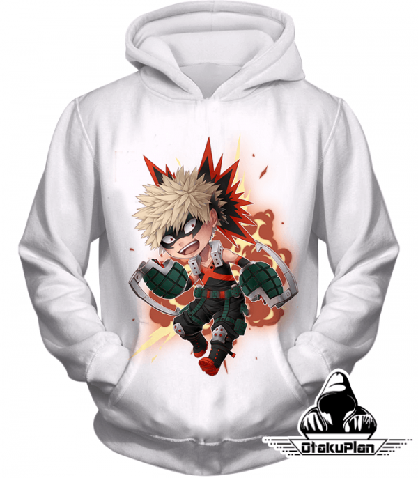 My Hero Academia Katsuki Explosion Quirk White Animated Hoodie MHA027