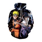 Naruto and Sasuke 3D Print Digital Print Black Hoodie