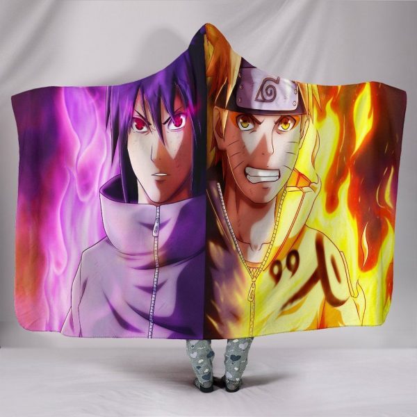 Naruto Sasuke Uchiha Hooded Blanket - Yellow And Purple Blanket