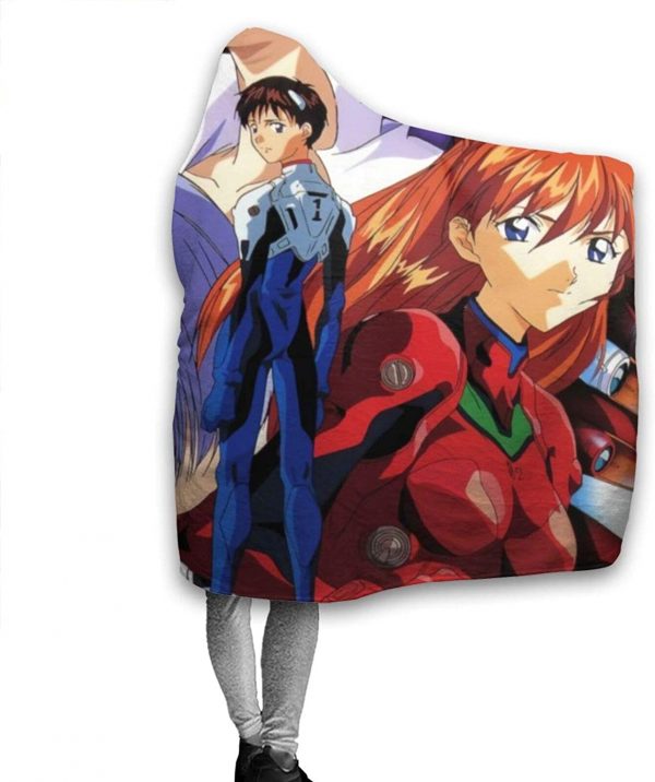 Neon Genesis Evangelion Hooded Blanket - Anime Wearable Throw Printed Blanket