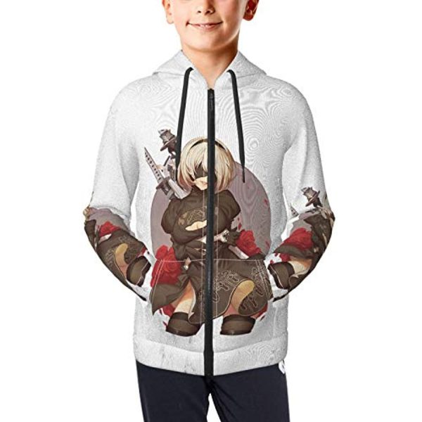 Nier Automata Hoodies - YoRHa No 2 Type B 2B 3D Print Zip Up Hooded Sweater for Teens