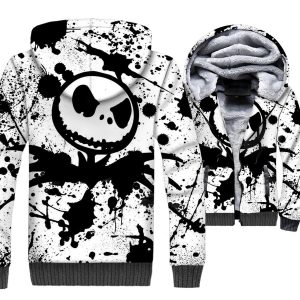Nightmare Before Christmas Jackets - Skull Series Black and White Jack Skull Icon Super Cool 3D Fleece Jacket