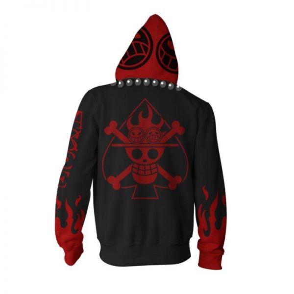 One Piece Portgas D. Ace Hoodies -  Zip Up Red Hoodie