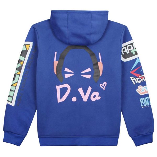 Overwatch D.VA Fleece Zip-up Hoodie Hooded Sweatshirt Blue