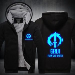 Overwatch Genji Thicken Luminous Jackets - Zip Up Black Jacket