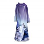 Plush Thickened Blanket With Sleeves -3D Digital Printed Wolf Blanket Robe