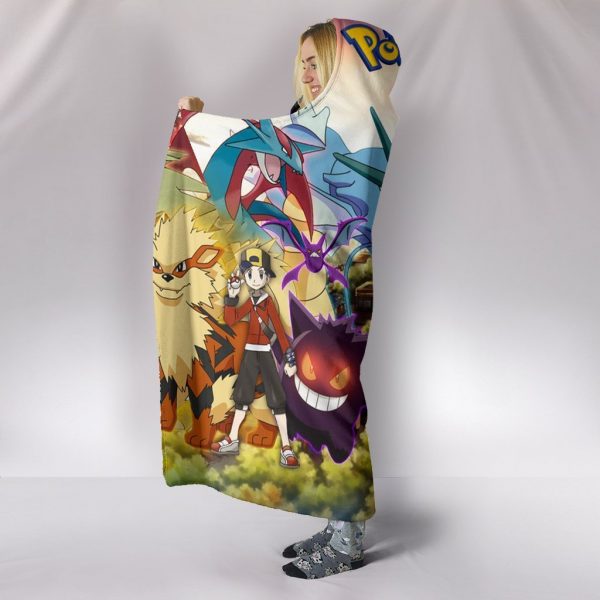 Pokemon Characters Hooded Blanket - Two Boys Green  Blanket