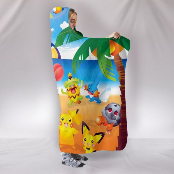 Pokemon  Hooded Blanket - At The Beach Blue Blanket