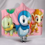 Pokemon Hooded Blanket - Piplup Chimchar And Turtwig Pink Blanket