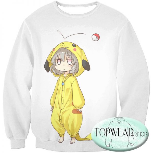 Pokemon Hoodies - Cool Pokemon Pikachu White 3D Zip Up Hoodie