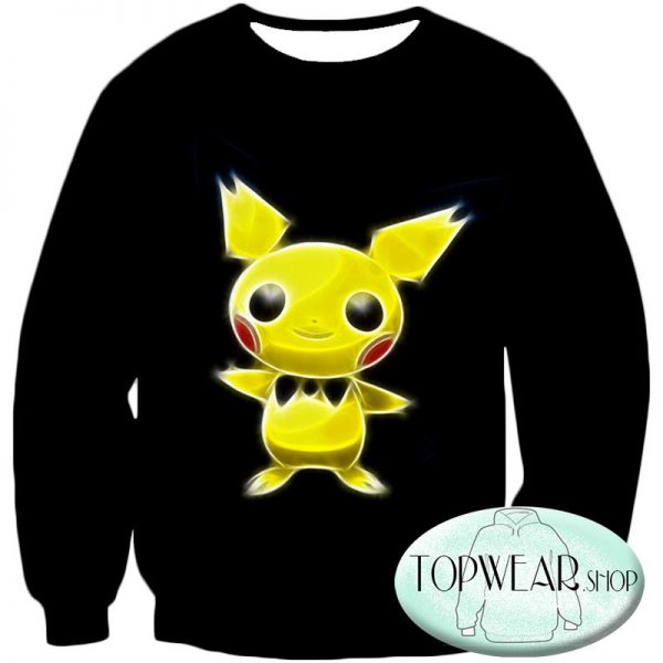 Pokemon Hoodies - Cute Thunder Pokemon Pichu Cool Black Zip Up Hoodie